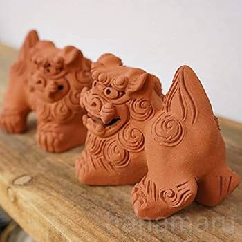 Amazon.co.jp: 朝日陶器 シーサー 置物 おきもの 素焼き 手造り小横(高